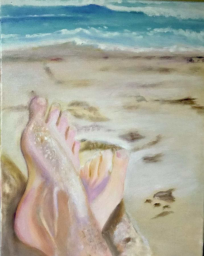 Feet Painting - Feet in The Sand by Nancy Pratt