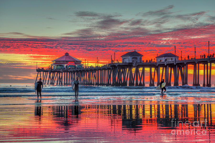 Fiery Sunset Surfers Iconic Pier Photograph by David Zanzinger