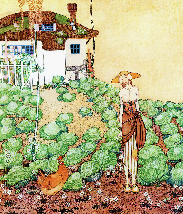 Cabbage Painting - Felicia, A Farmer Whose Chicken Is Told That Her Mother Is A Queen by Kay Nielsen Cabbage Painting - Felicia, A Farmer Whose Chicken Is Told That Her Mother Is A Queen by Kay Nielsen