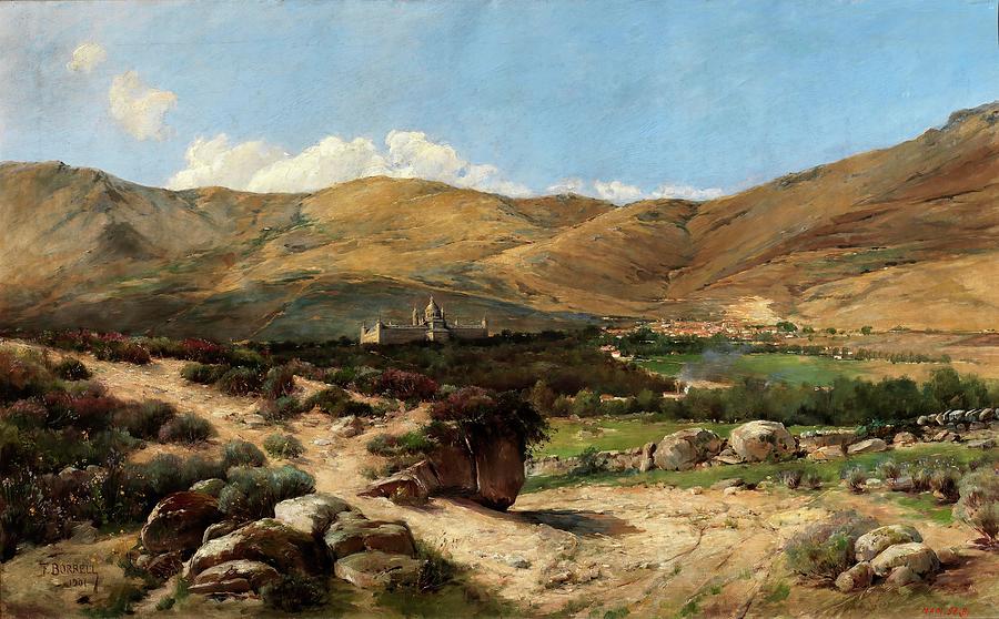 Felix Borrell Vidal / Landscape of El Escorial, 1901, Spanish School. Painting by Felix Borrell Vidal -b 1875-