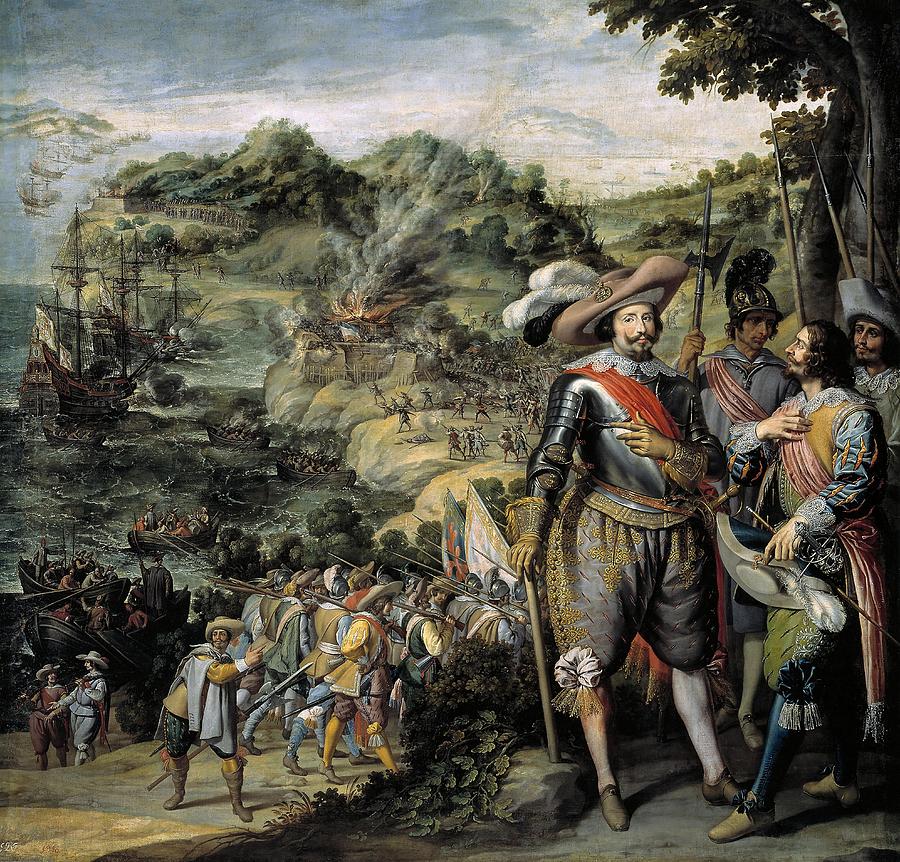 Felix Castello / The Recapture of the Island of San Cristobal, 1634, Spanish School. Painting by Felix Castello -1595-1651-
