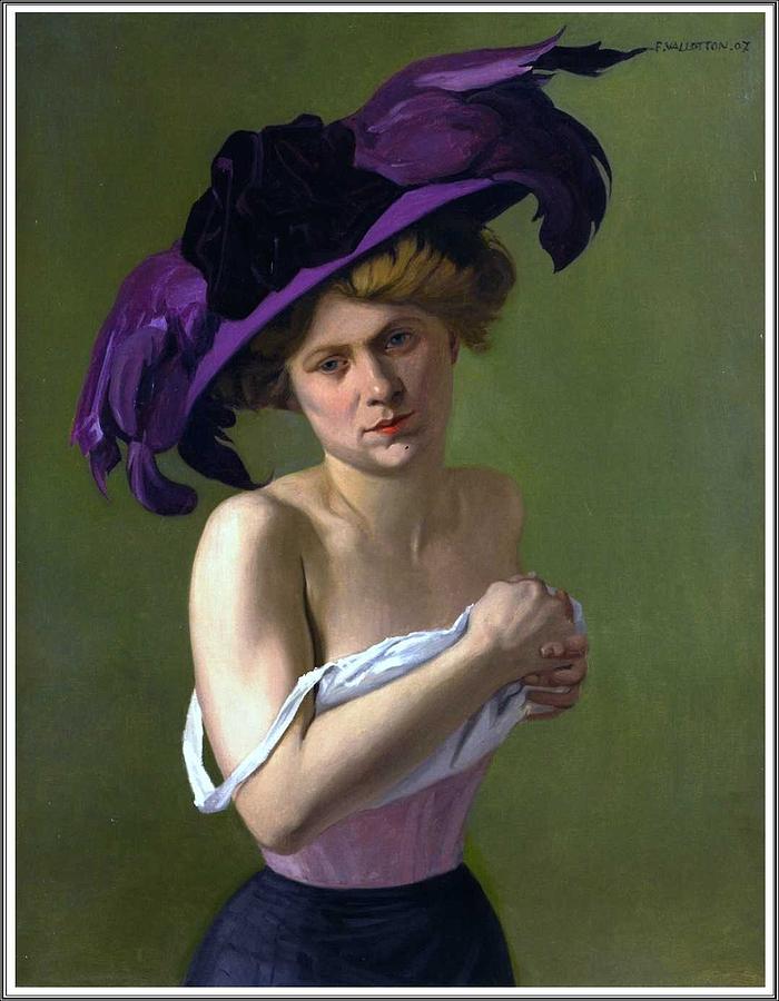 Vintage Painting - Felix Vallotton  1865-1925 , Le Chapeau Violet - 1907 by Celestial Images