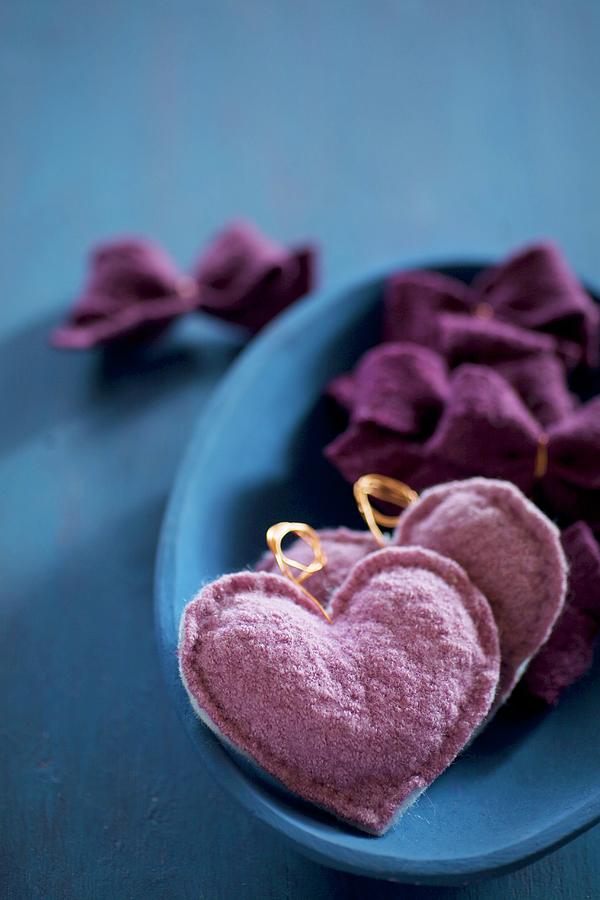 Felt Love-heart Pendants And Small Bows Photograph by Alicja Koll