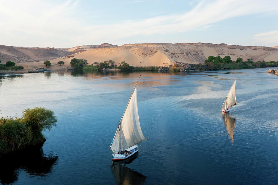 Felucca Sailboats On River Nile, Aswan Photograph by Peter Adams
