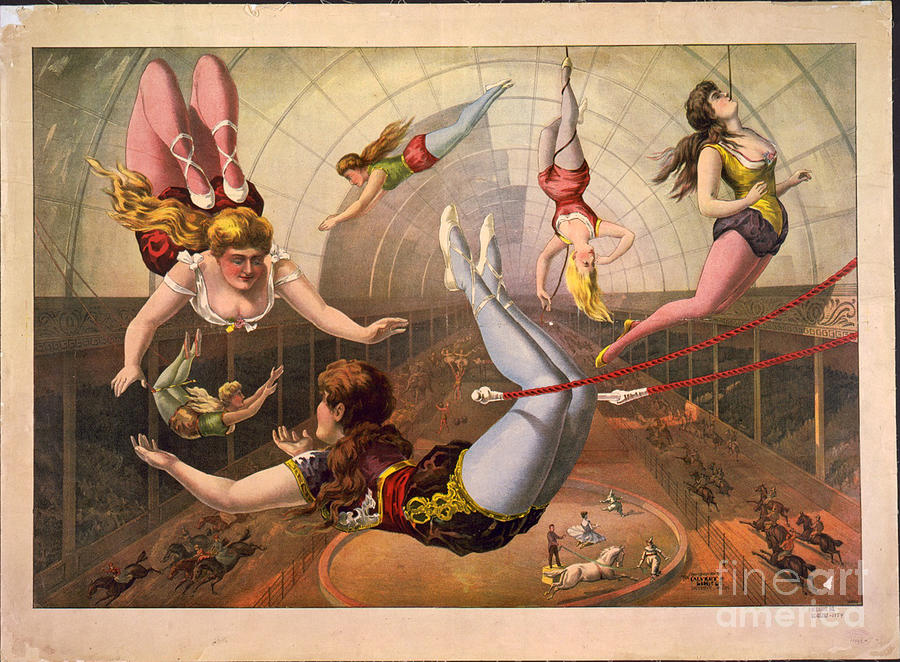 Female Acrobats On Trapezes At Circus Drawing by Heritage Images