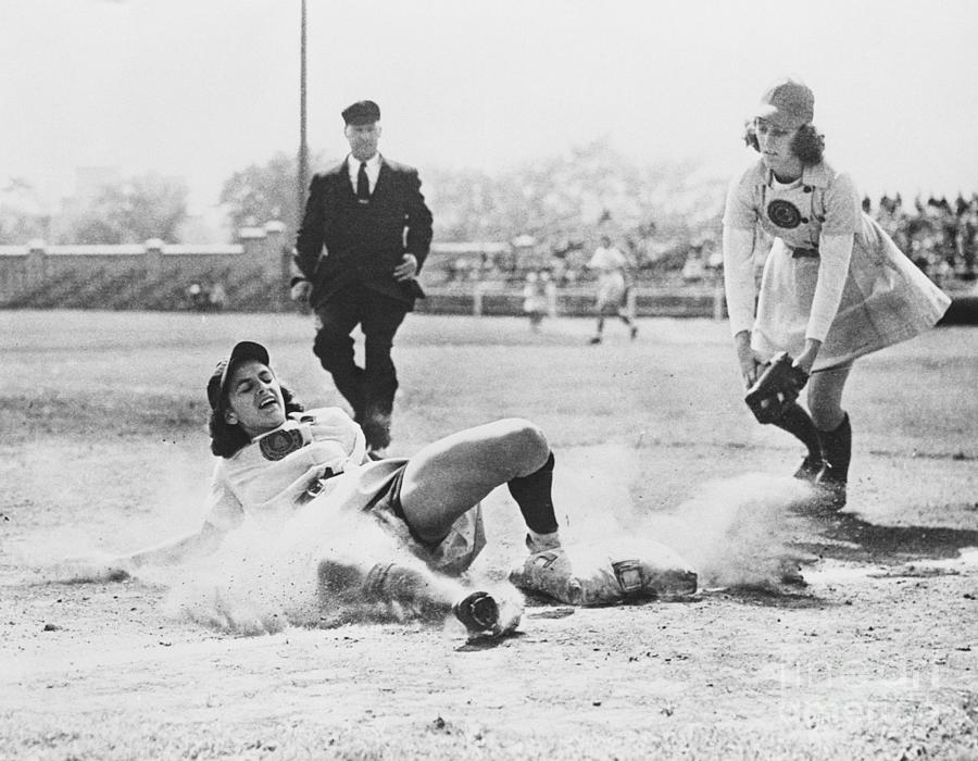Female Ballplayer Sliding Into A Base Photograph by Bettmann