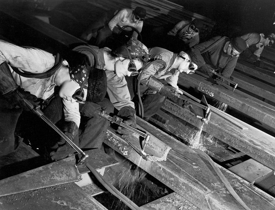 Female Burners Using Acetylene Torches T Photograph by Margaret Bourke-white Female Burners Using Acetylene Torches T Photograph by Margaret Bourke-white