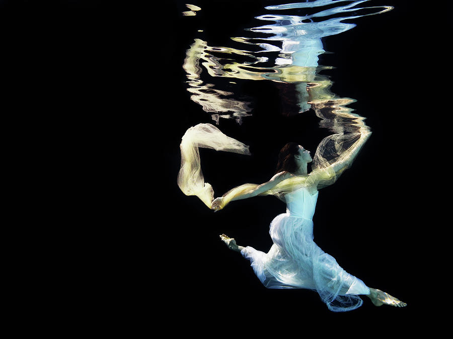 Female Dancer Underwater In Wedding Photograph by Thomas Barwick