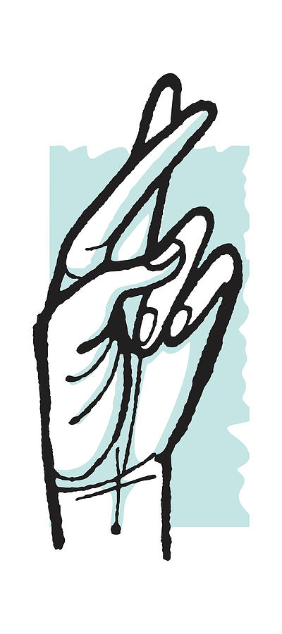 Vintage Drawing - Female Hand with Fingers Crossed by CSA Images