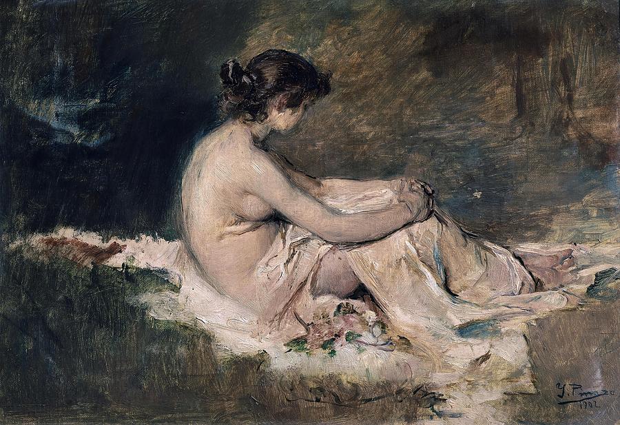 Female Nude, 1902, Oil on wood. Painting by Ignacio Pinazo Camarlench -1849-1916-
