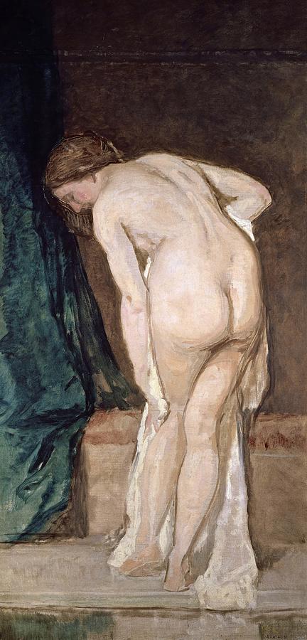 Female Nude -after bathing-, ca. 1869, Spanish School, Oil on canvas, 185 cm x 90 cm, P04616. Painting by Eduardo Rosales -1836-1873-