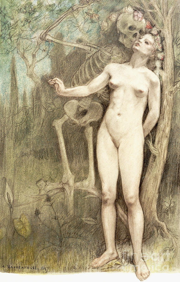 Female nude with Death as a skeleton, 1897  Drawing by Armand Rassenfosse