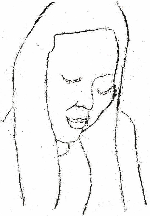 Female Portrait Line Drawing Drawing by Edgeworth Johnstone