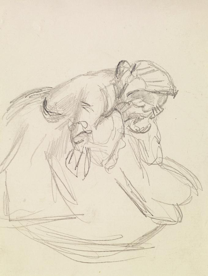 Female ? Sketch Of A Distraught Woman, Seated Drawing by Sir John ...