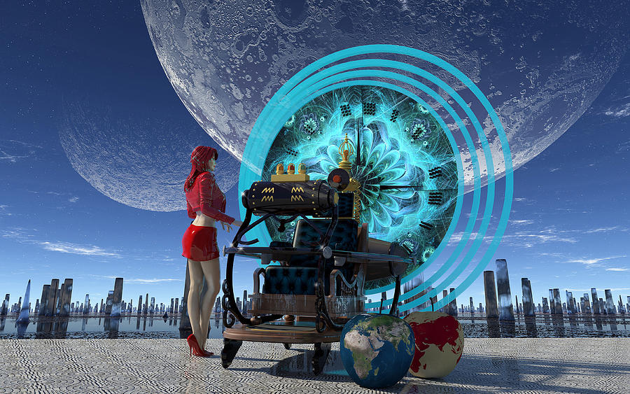 Fembot and her time machine Digital Art by Richard Hopkinson