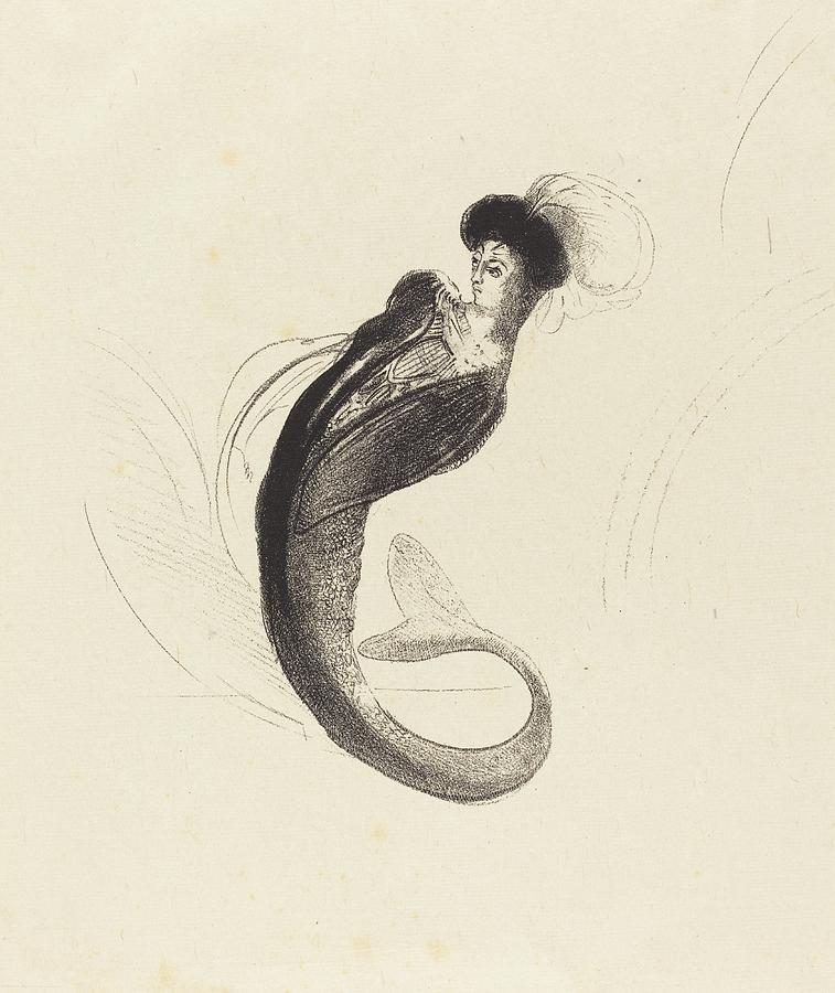 Mermaid Drawing - Femme A La Torque Ornee by Odilon Redon