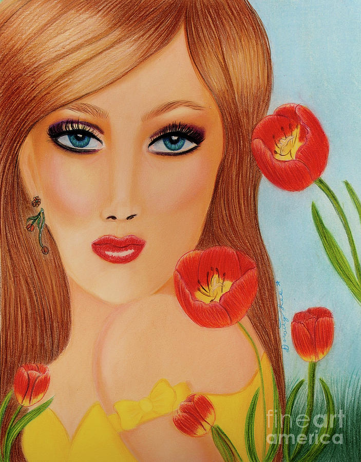 Femmes And Florals Tina And  Her Tantalizing Tulips Painting by Dorothy Lee