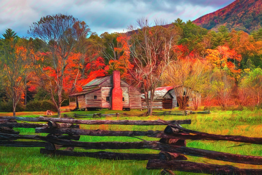 Fences and Cabins Cades Cove Watercolors Photograph by Debra and Dave Vanderlaan