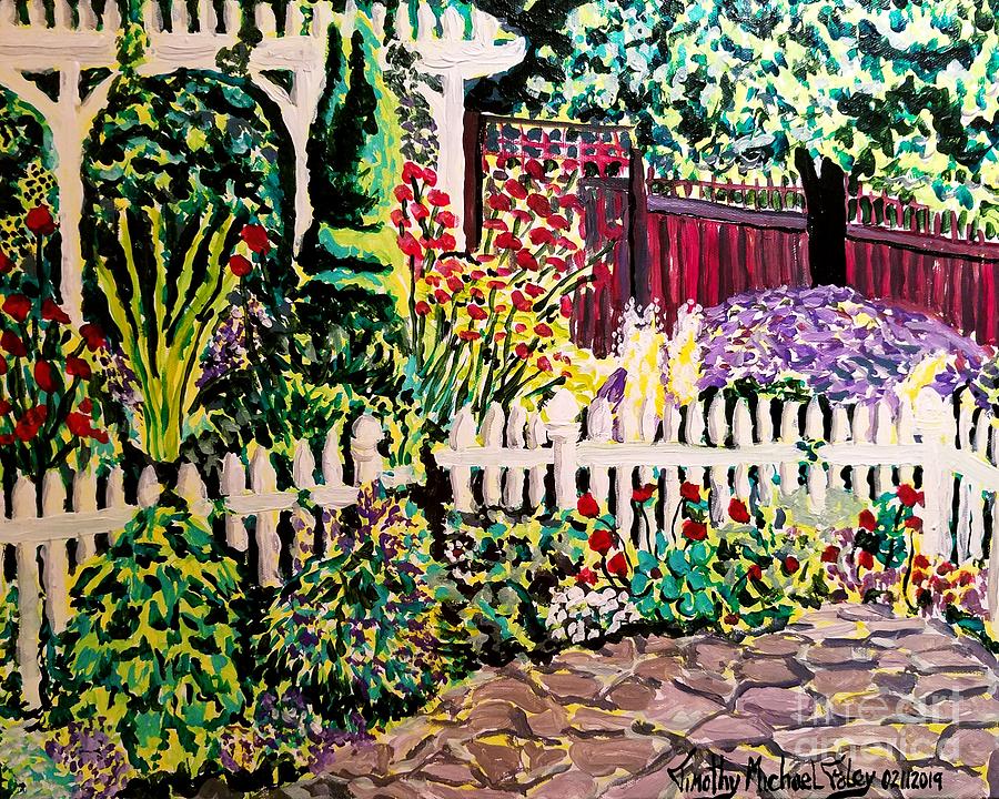 Fencing and Flowering Garden Painting by Timothy Foley | Fine Art America