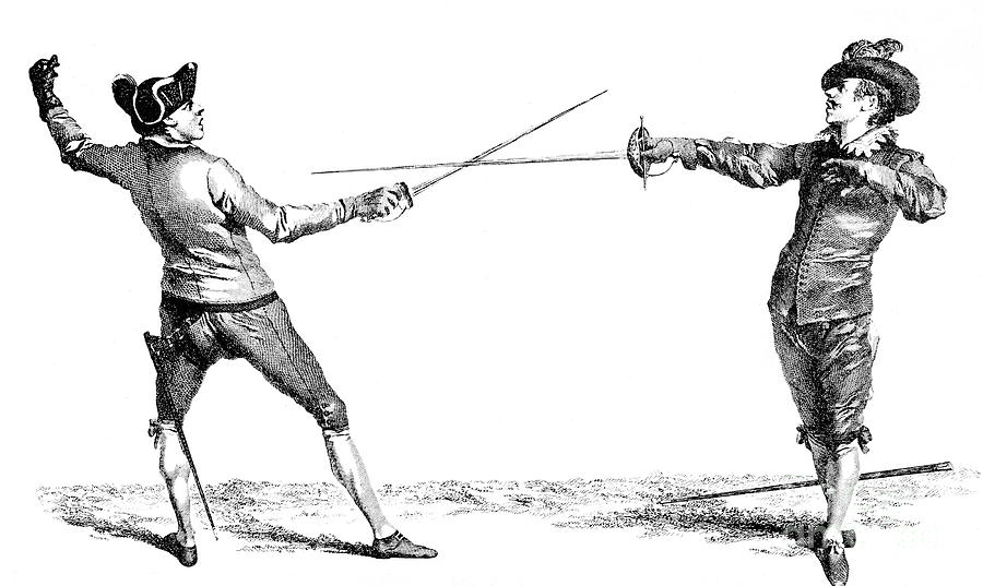 Vintage Drawing - Fencing Engraving by Unknown