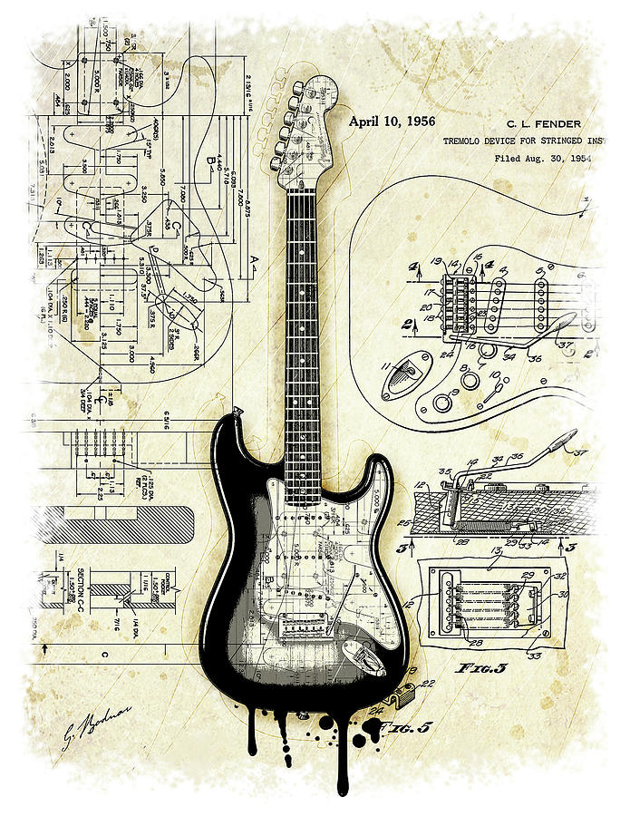 Fender Strat Birth Certificate V2 Digital Art by Gary Bodnar