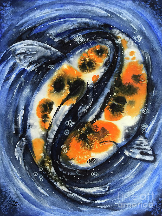 Feng Shui Koi Fish Painting by Zaira Dzhaubaeva