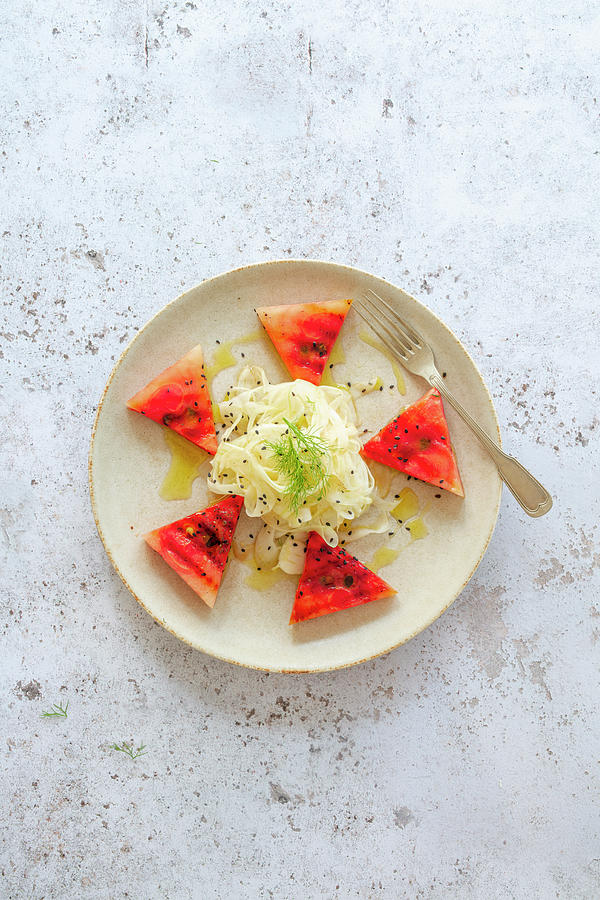 Fennel Salad With Grilled Melon low Carb, Detox, Vegan Photograph by Jan Wischnewski