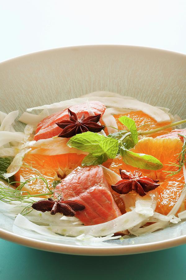 Fennel Salad With Salmon, Orange And Star Anise Photograph by Rose Hodges