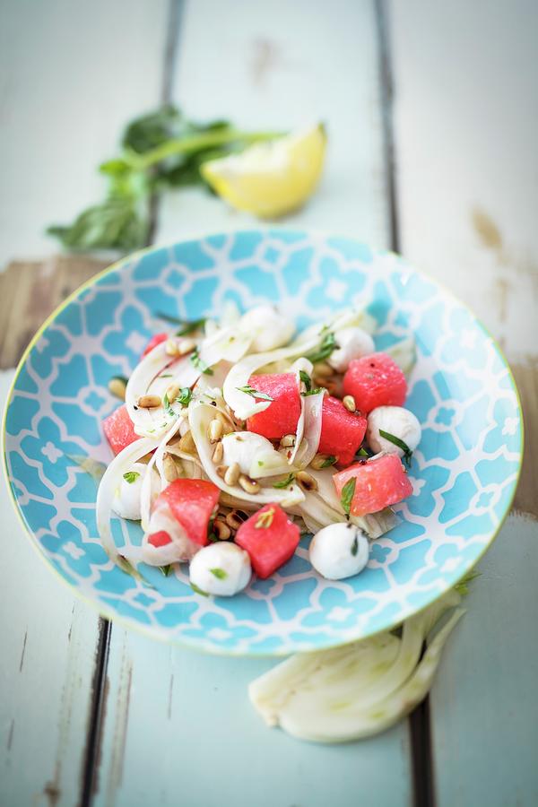 Fennel Salad With Watermelon And Mini Mozzarella Photograph by Jan Wischnewski