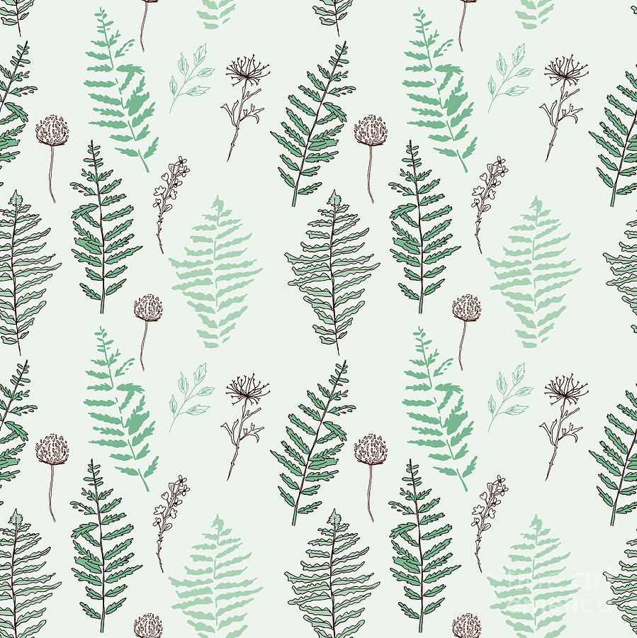 Cherry Digital Art - Fern Seamless Pattern. Botanical by Esk1m0 Cherry Digital Art - Fern Seamless Pattern. Botanical by Esk1m0