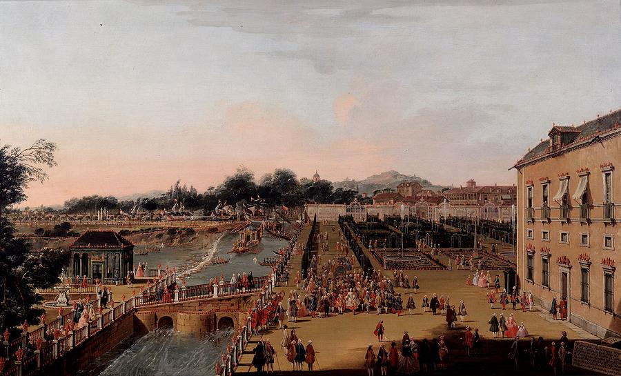 Fernando VI and Barbara de Braganza in the Gardens of aranjuez, 1756, I... Painting by Francesco Battaglioli -c 1722-c 1796- Fernando VI and Barbara de Braganza in the Gardens of aranjuez, 1756, I... Painting by Francesco Battaglioli -c 1722-c 1796-