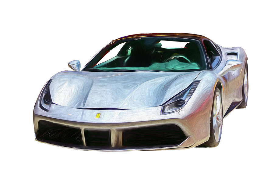 Ferrari 488 Gtb On White Digital Painting