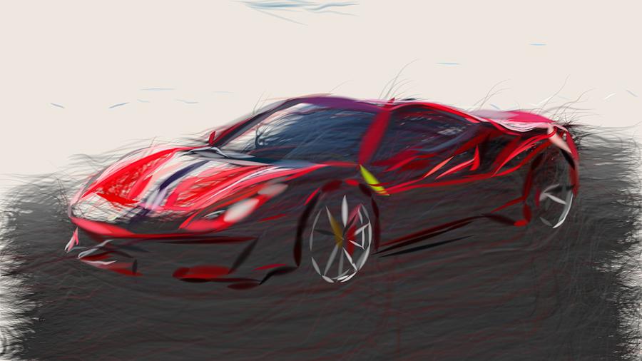 Ferrari 488 Pista Drawing Digital Art by CarsToon Concept