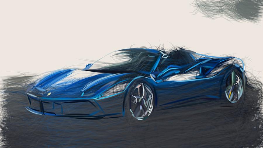 Ferrari 488 Spider Draw Digital Art by CarsToon Concept
