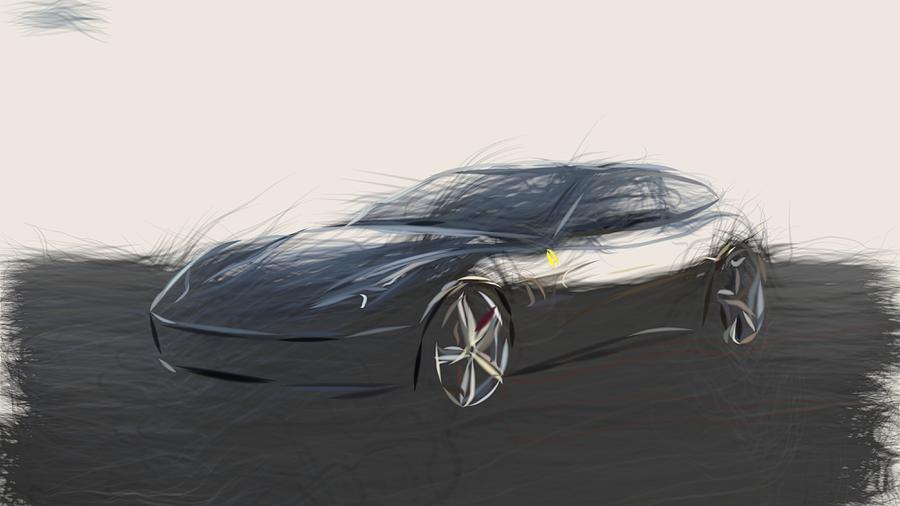 Ferrari GTC4 Lusso Drawing Digital Art by CarsToon Concept