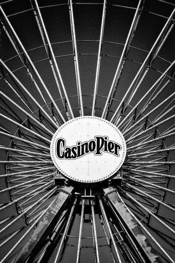 Ferris Wheel Casino Pier  BW Photograph by Susan Candelario
