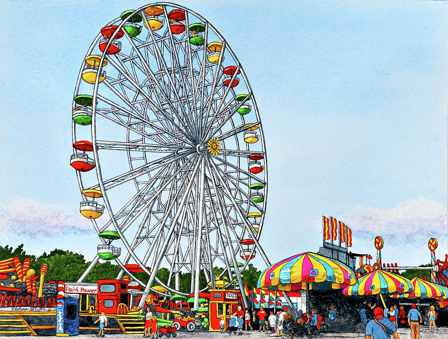 Ferris Wheel Painting - Ferris Wheel Erie County Fair, Hamburg Ny by Thelma Winter
