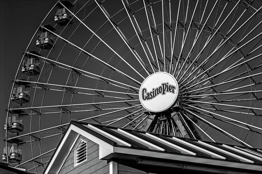 Ferris Wheel Seaside Boardwalk BW Photograph by Susan Candelario