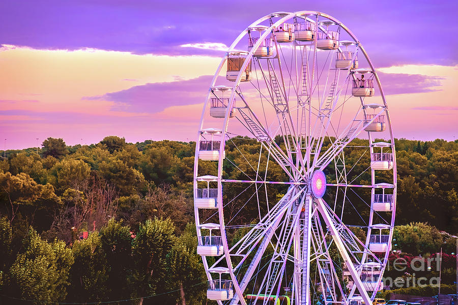 Ferris Wheel Sunset Background Purple Photograph
