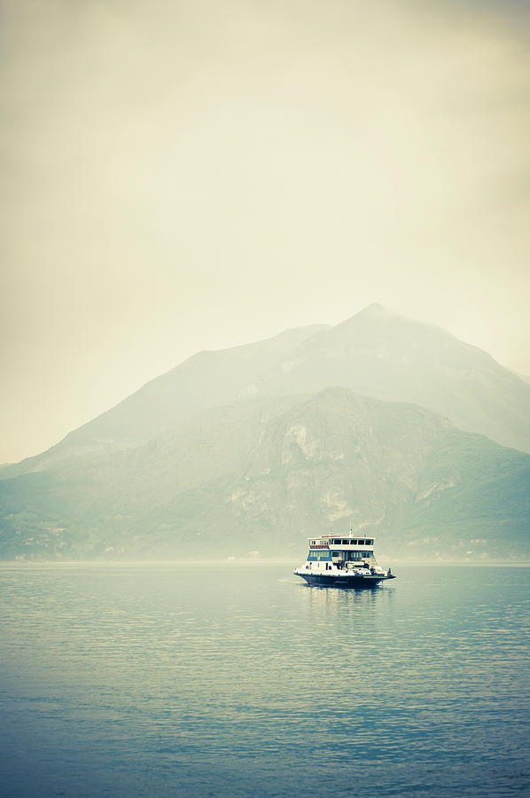 Ferry Boat In Lake Como At Sunset Photograph by Cirano83