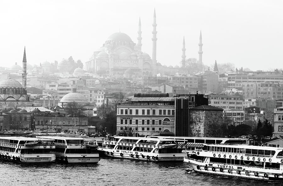Ferry Boats Lined Up on the Bosphorus in Istanbul Photograph by John Rizzuto