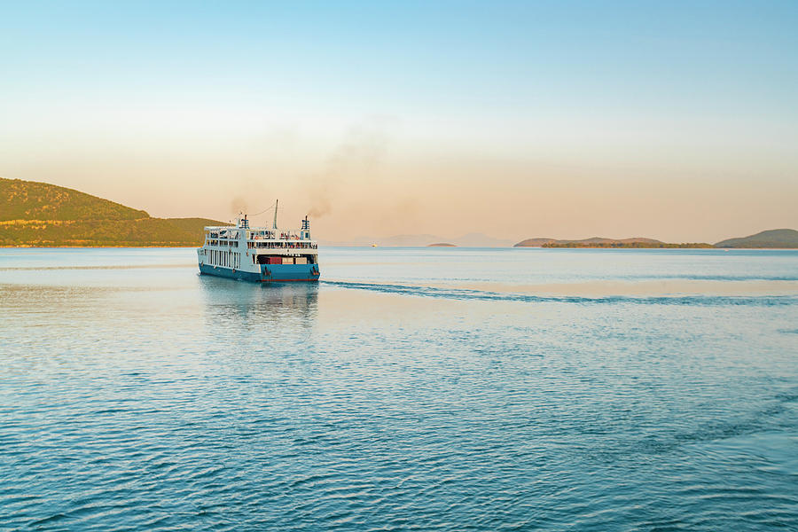 Nature Digital Art - Ferry Leaving Harbour, Igoumentsa, Thesprotia, Greece by Tamboly