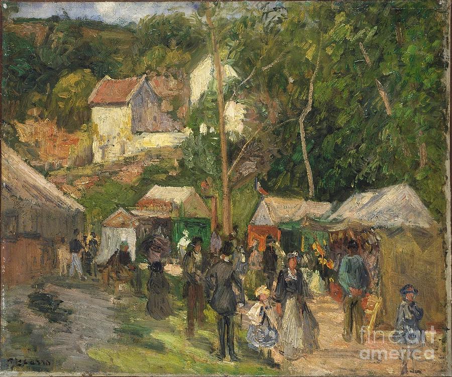Festival at LHermitage by Pissarro Painting by Camille Pissarro
