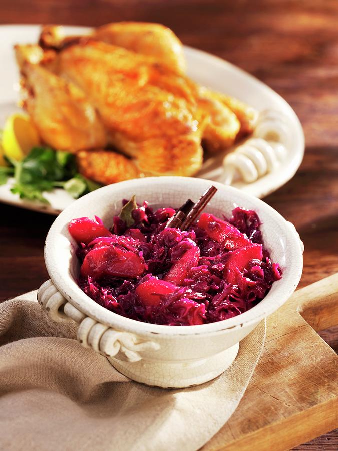 Festive Apple Red Cabbage As An Accompaniment To Roast Chicken Photograph by Karl Newedel