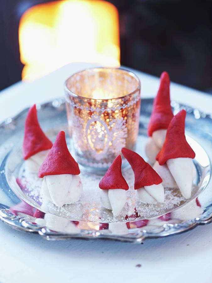 Festive Arrangement Of Marzipan Gnomes Photograph by Hannah Kompanik