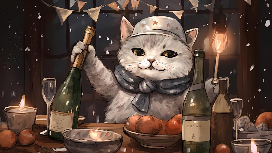 Festive Cat With Champagne Bottles Digital Art by Trendy Art Festive Cat With Champagne Bottles Digital Art by Trendy Art