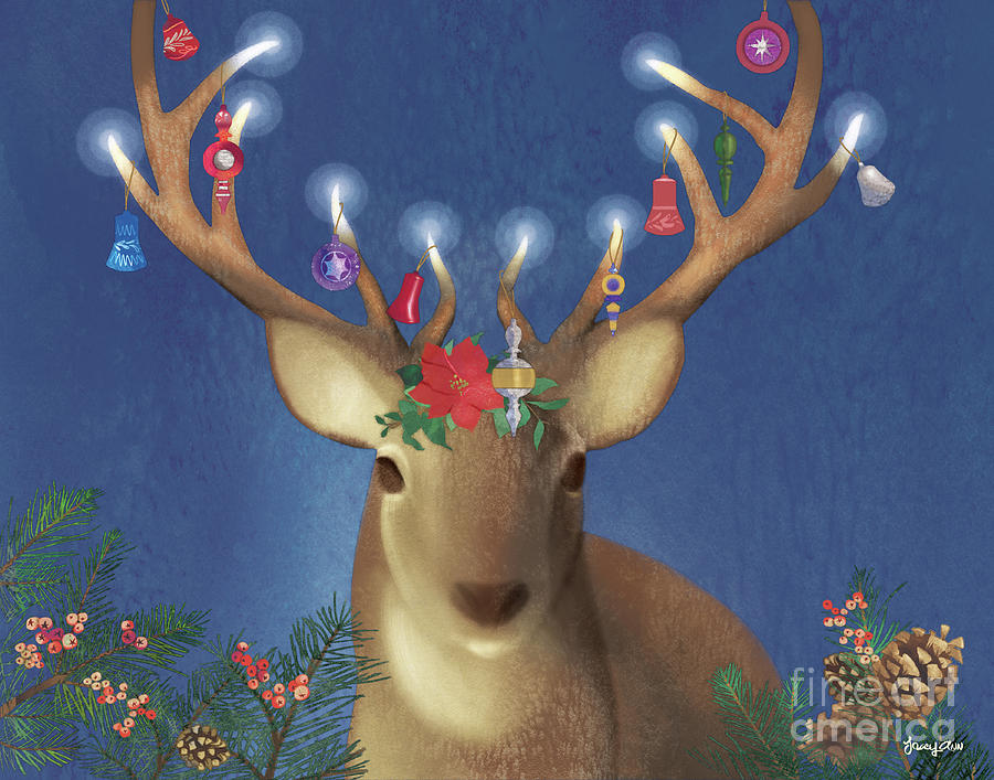 Festive Christmas Deer Painting by Tracy Herrmann