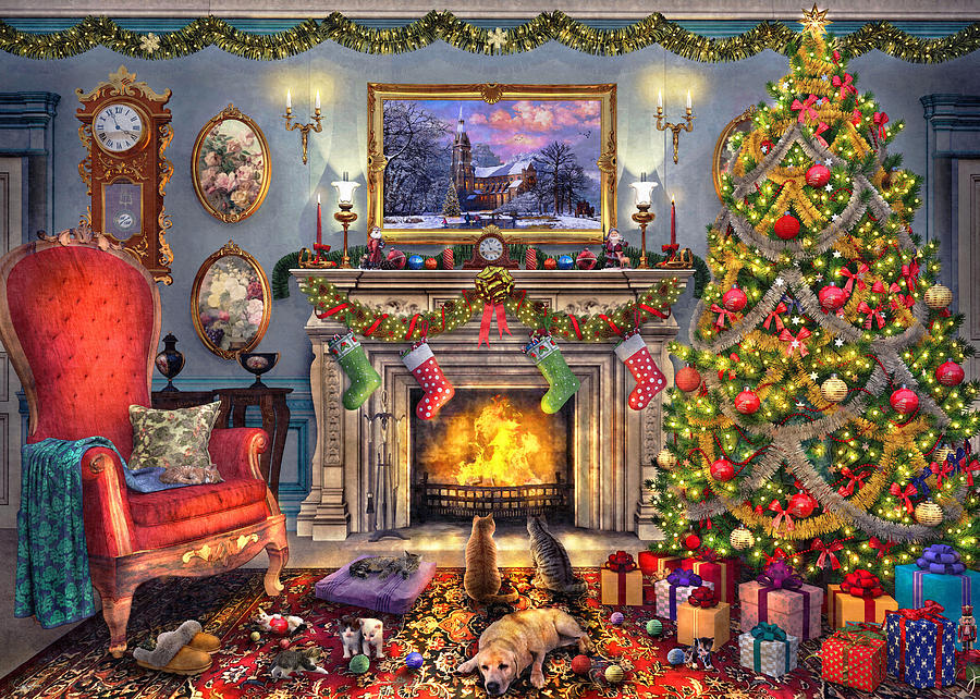Festive Fireplace (variant 1) Painting by MGL Meiklejohn Graphics Licensing