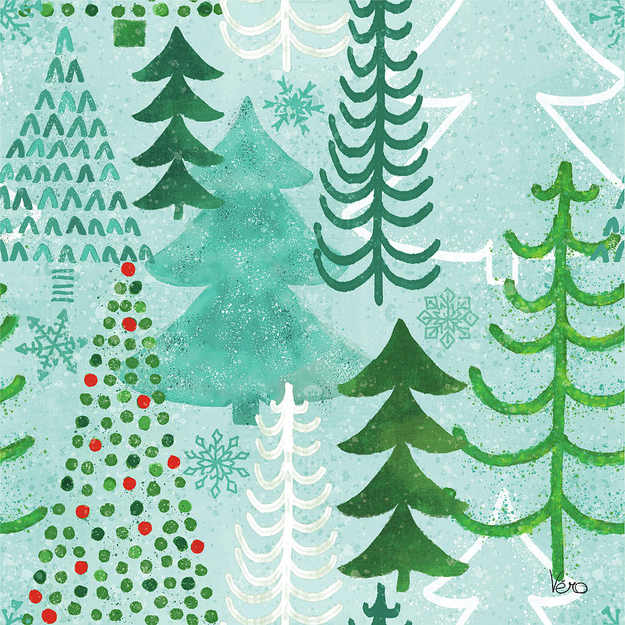 Christmas Painting - Festive Forest Pattern V by Veronique Charron