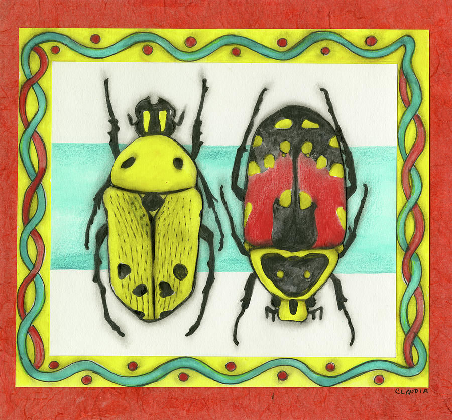 Wildlife Painting - Festive Jewel Beetles by Claudia Interrante
